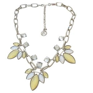 Erica Lyons statement necklace bib silver tone yellow